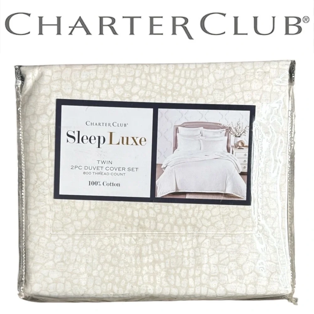 CHARTER CLUB SLEEP LUXE 800 TWIN 2 PIECE DUVET COVER AND PILLOWCASE SET*NWT*